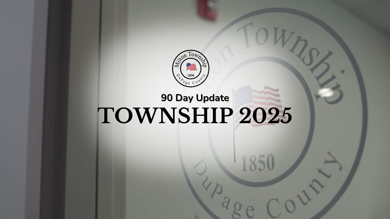 Township office window with logo of Township